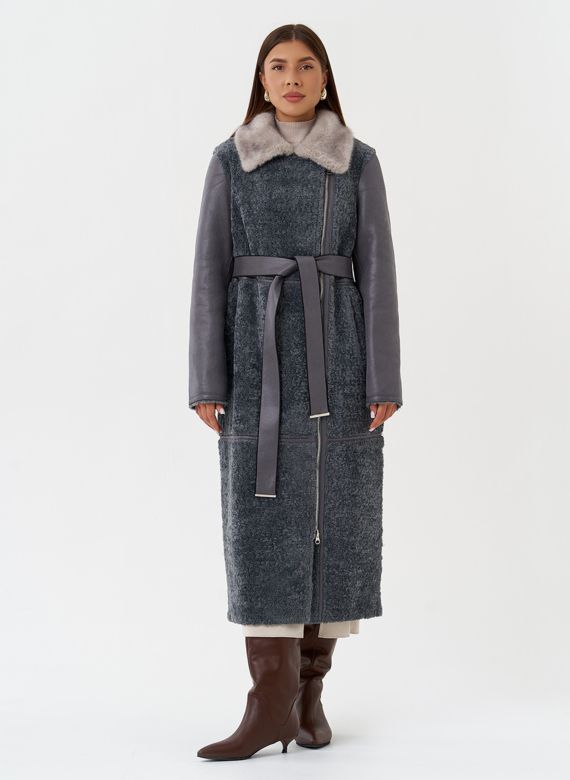 Длинная дубленка из эко кожи