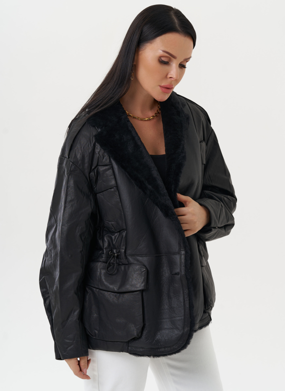 Куртка из натуральной кожи с английским воротником