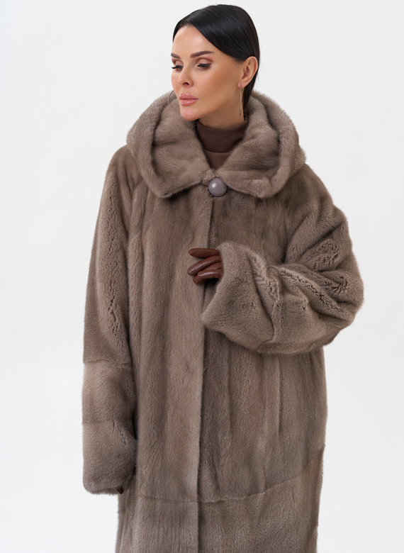 Норковая шуба с капюшоном 