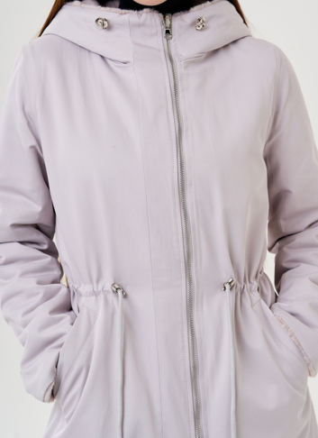 Двухстороннее пальто из эко меха с капюшоном