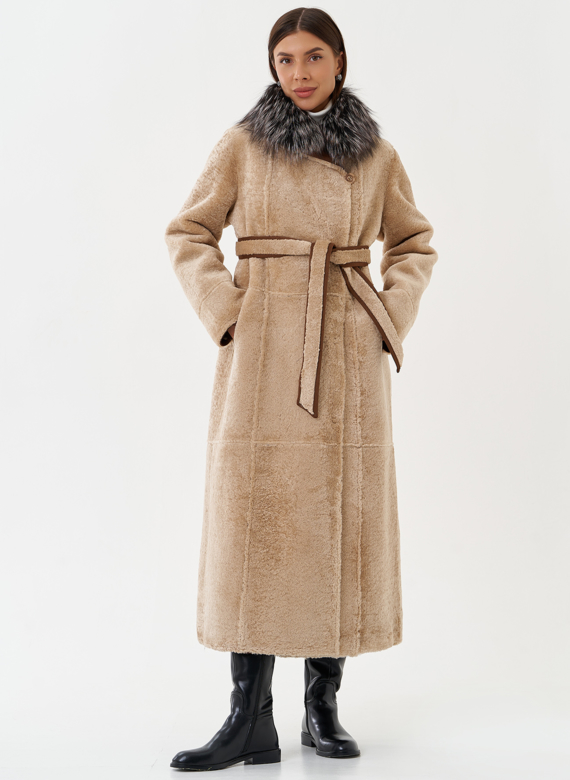 Двухсторонняя дубленка из эко кожи с мехом енота