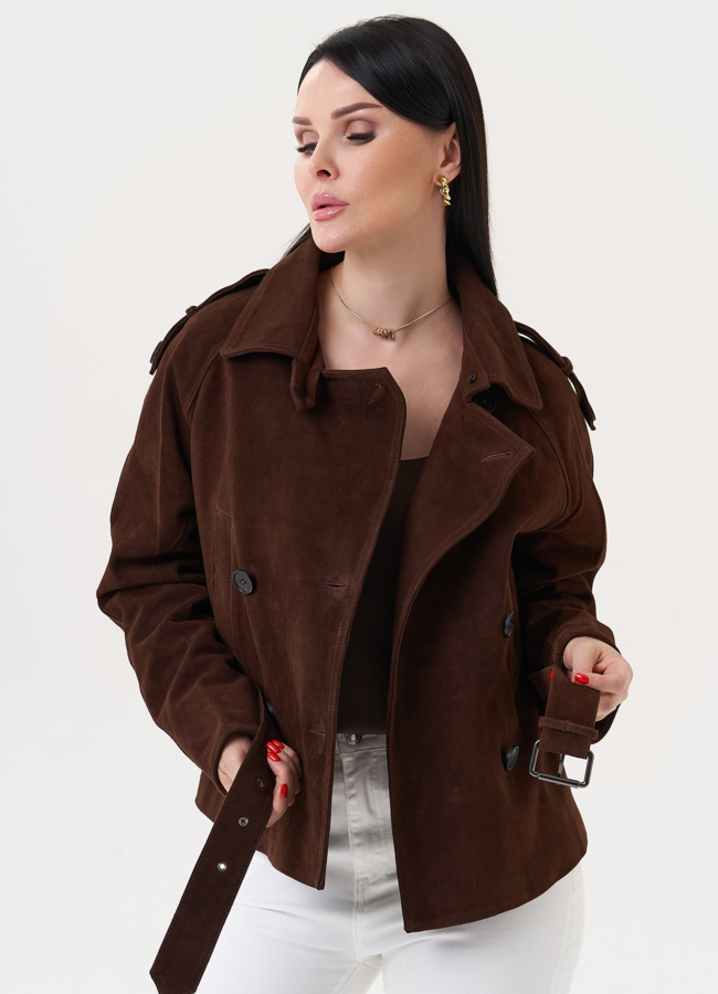 Женская куртка из замши с ремнем модель № 27195 в рассрочку