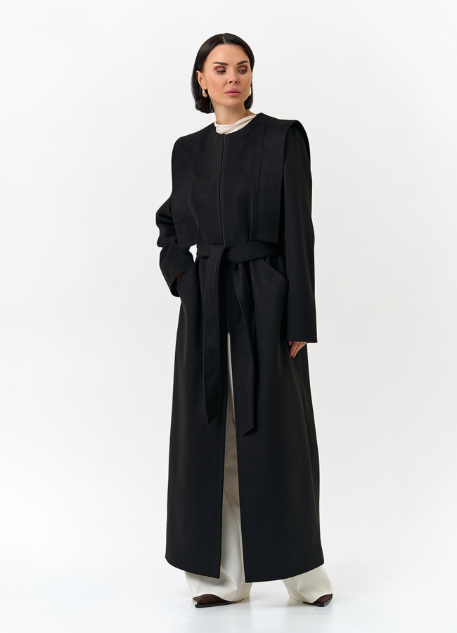 Женское длинное пальто с акцентными плечами модель № 32856 в рассрочку