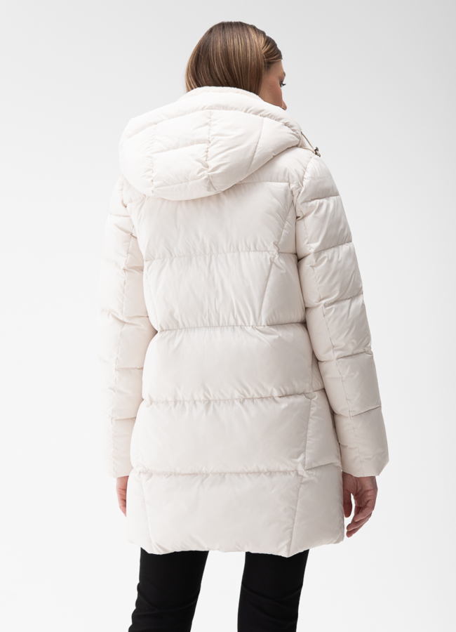 Комбинированный женский пуховик с капюшоном модель № 28391 в рассрочку