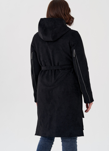 Полупальто из эко замши на утеплителе с капюшоном