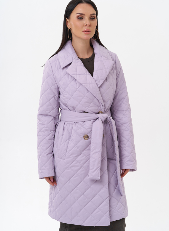 Женское стеганое полупальто с поясом