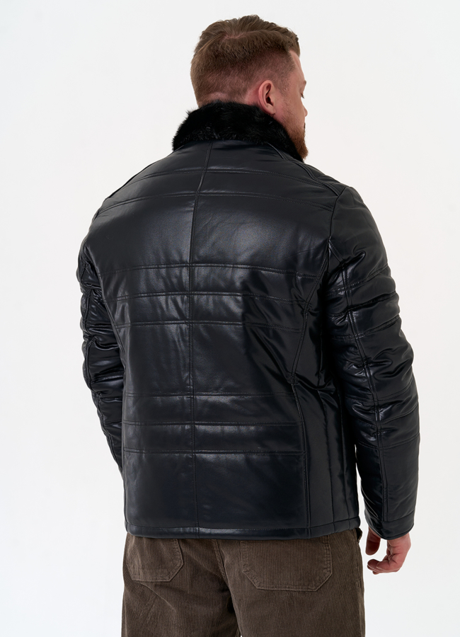 фото Пуховик из эко кожи с воротником стойкой модель № 31723