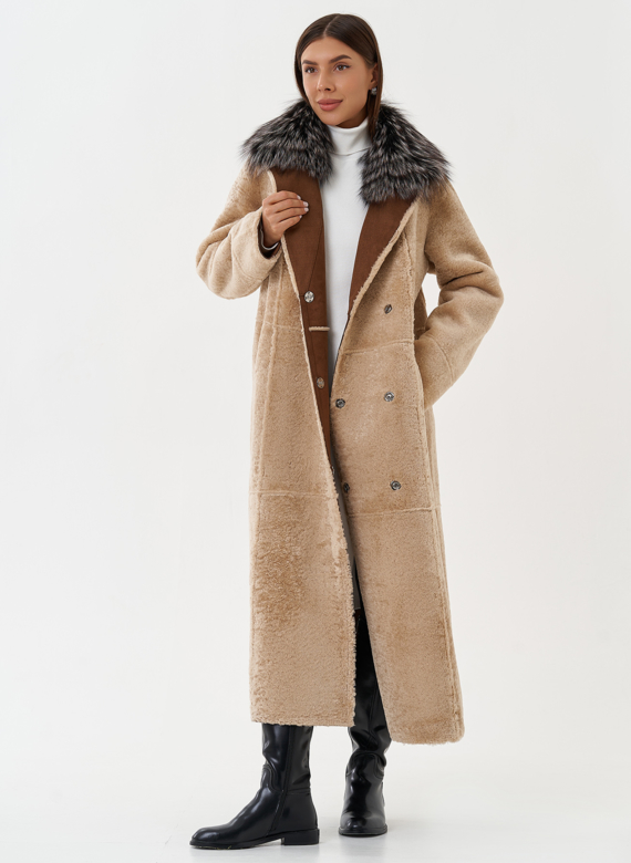 Двухсторонняя дубленка из эко кожи с мехом енота