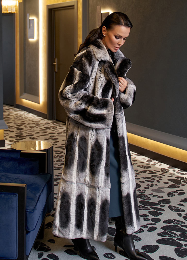 Длинная шуба из меха кролика  модель № 28134 в кредит