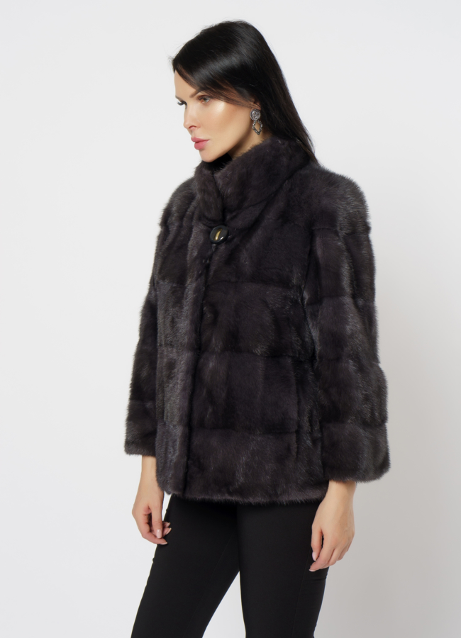 Норковая шуба с воротником стойка в цвете графит модель № 25926 универмаг малина