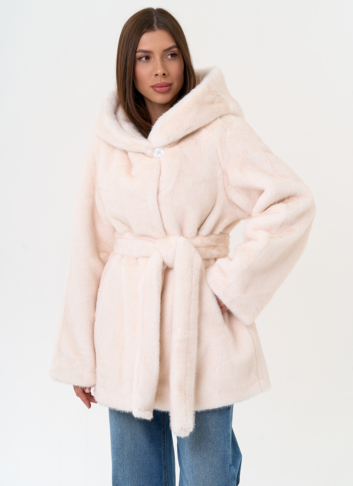 Женская шуба из эко меха с капюшоном