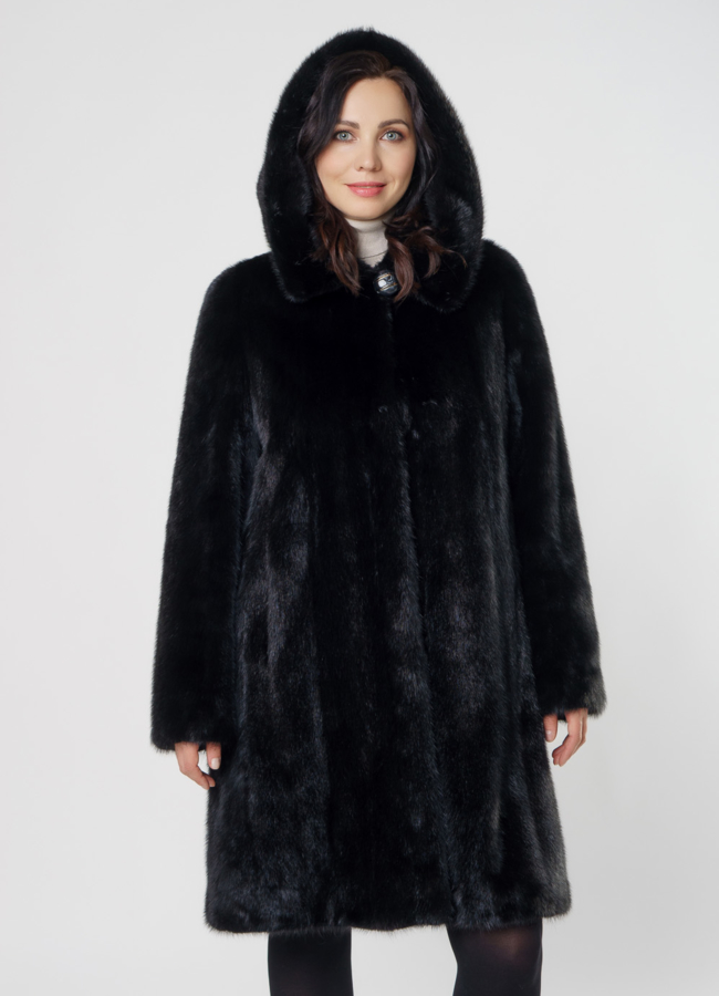 Черная норковая шуба с капюшоном модель № 26158 универмаг малина