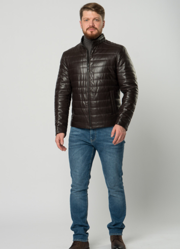Мужская  утепленная куртка из натуральной кожи коричневого цвета