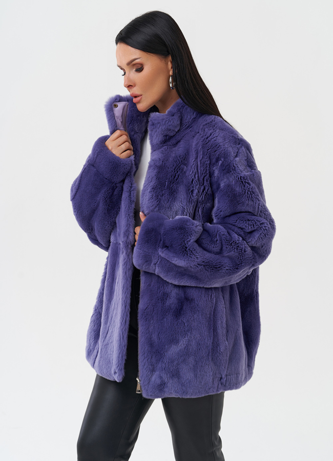 Яркая шуба из меха кролика модель № 27633 универмаг малина