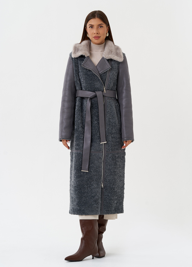 фото Длинная дубленка из эко кожи модель № 27785