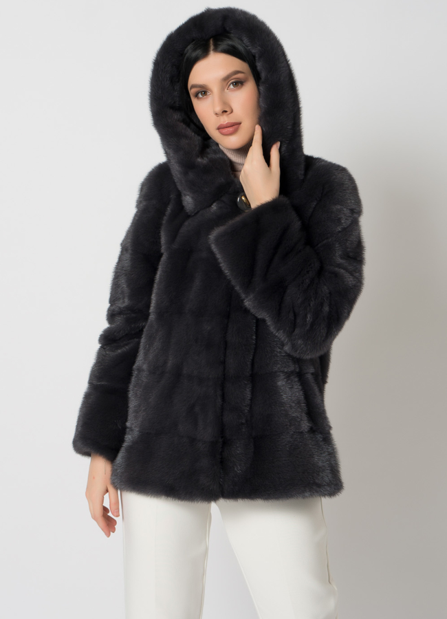 Куртка из меха норки с капюшоном модель № 25398 универмаг малина