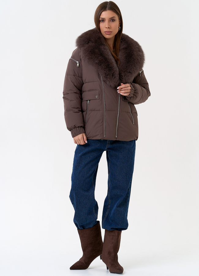 Женский пуховик с воротником из меха песца модель № 31427 в кредит