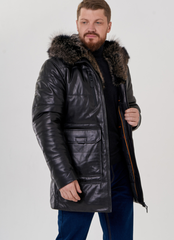 Пуховик мужской из натуральной кожи
