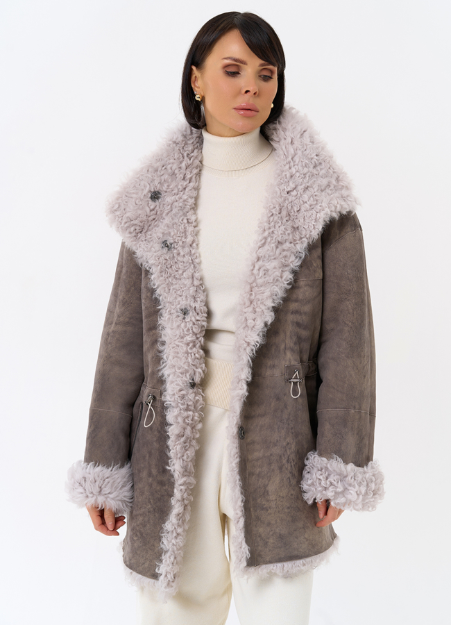 Женская двухсторонняя дубленка с воротником стойкой модель № 31849 универмаг малина