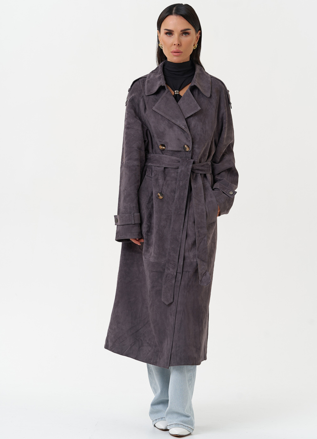 Длинный плащ из натуральной замши модель № 31191 универмаг малина