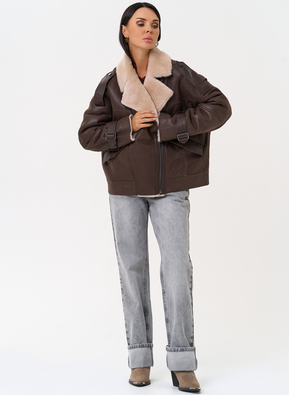 Натуральная дубленка коричневого цвета