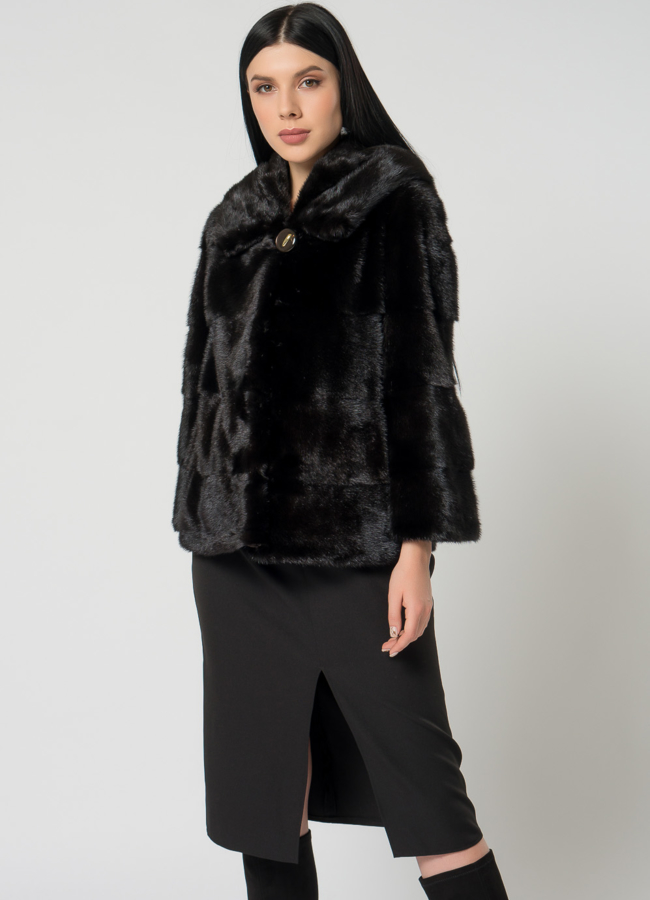 Норковая шуба с капюшоном модель № 24726 в кредит
