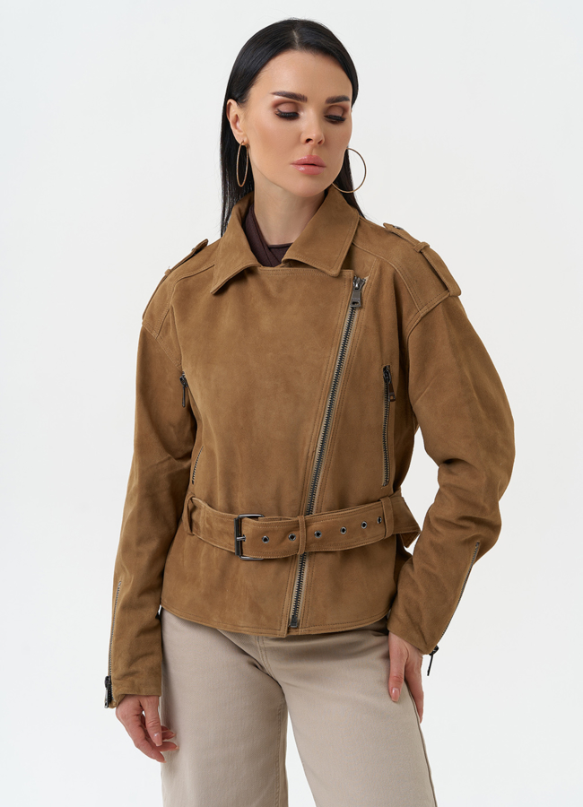 Куртка женская из натуральной замши с поясом модель № 30364 универмаг малина