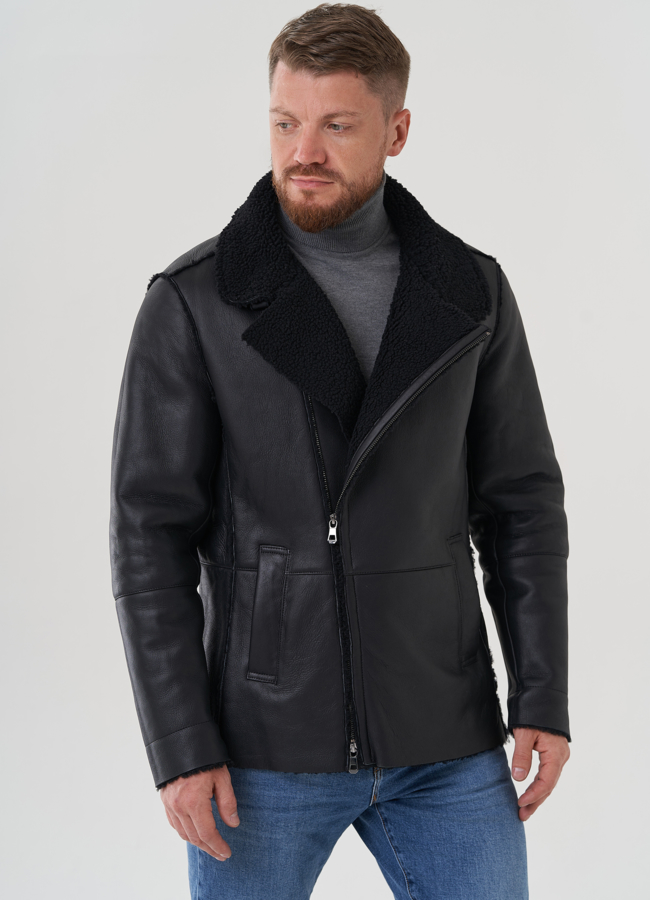 Дубленка мужская черного цвета  модель № 81636 универмаг малина