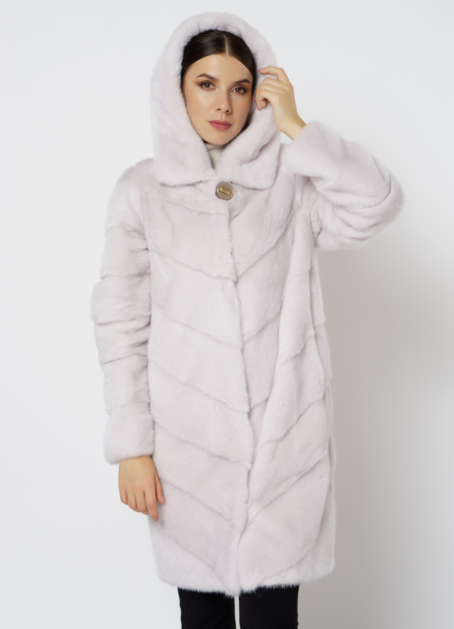 Светлая норковая шуба с капюшоном модель № 24736 универмаг малина