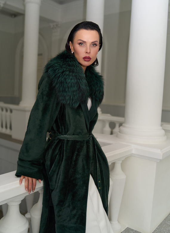 Женская двусторонняя дубленка из меха овчины Cortos с поясом из кожи питона