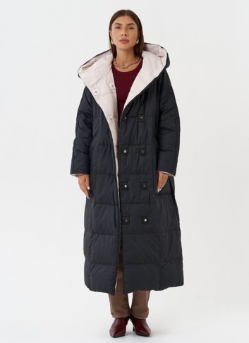 Женский двухсторонний пуховик с капюшоном