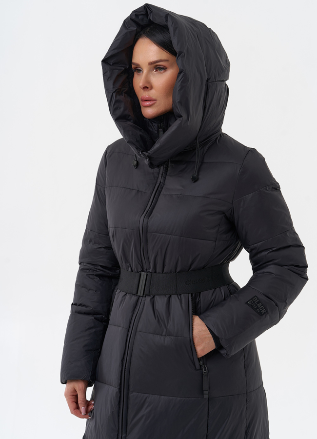 Длинный женский пуховик с капюшоном модель № 29184 универмаг малина