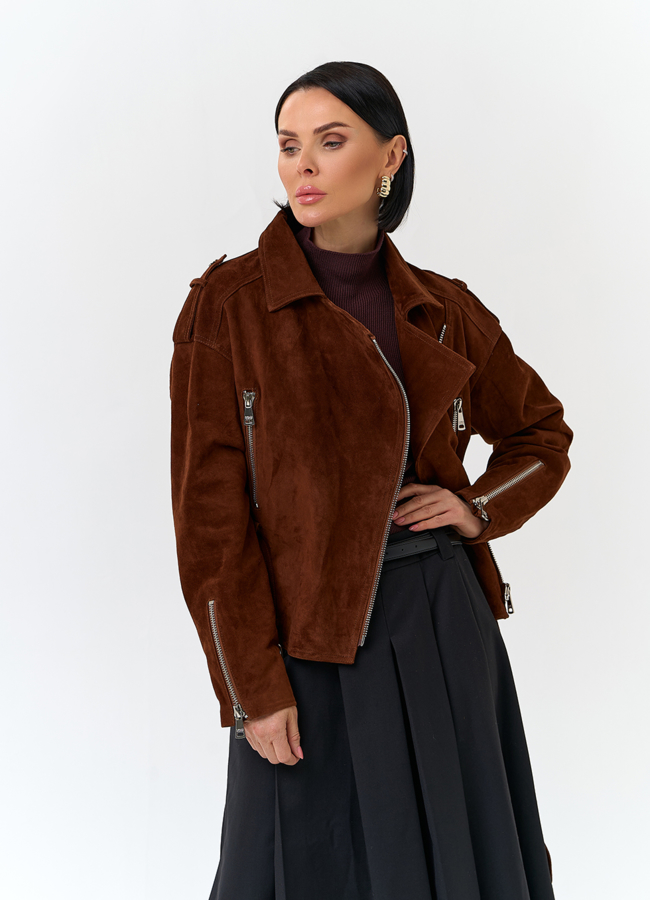 Куртка из натуральной замши с поясом модель № 29926 универмаг малина