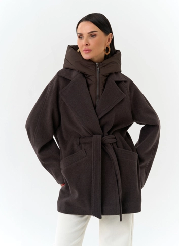 Женское пальто со съемный капюшоном