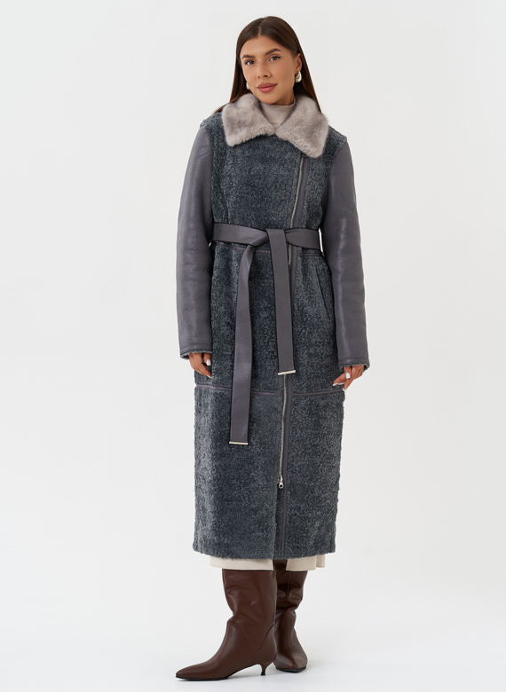 Длинная дубленка из эко кожи