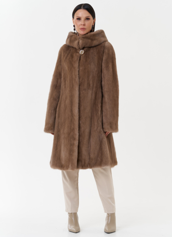 Норковая шуба балетка с капюшоном