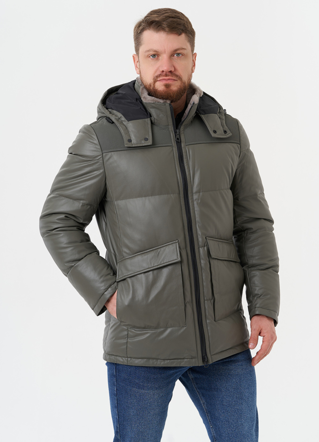 фото Кожаная куртка с капюшоном модель № 28576