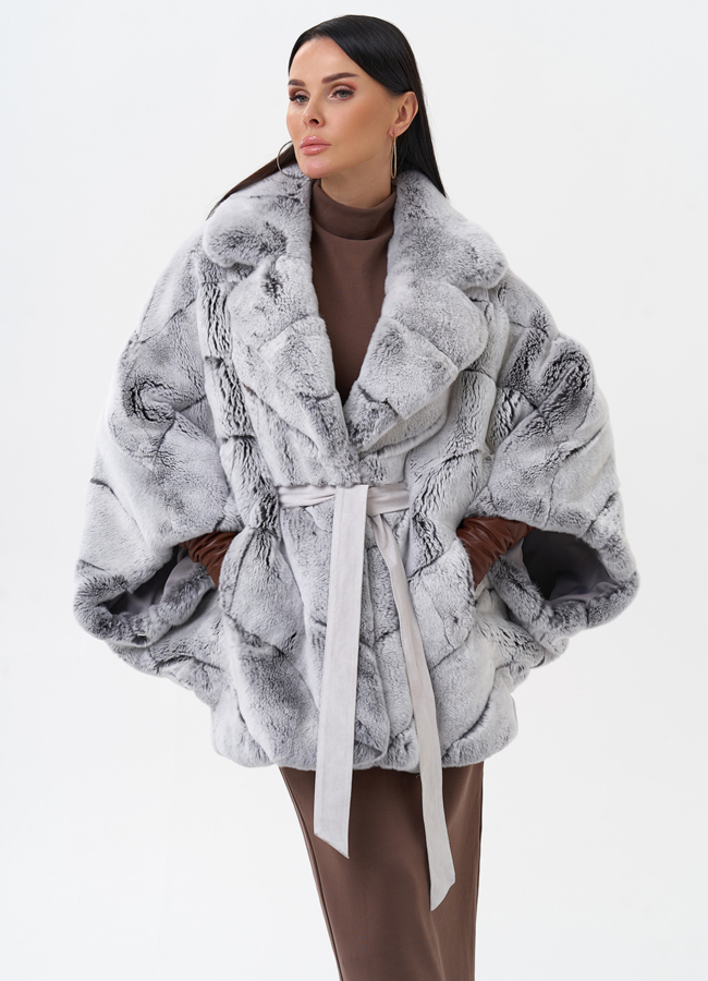 Шуба из меха кролика с английским воротником  модель № 29210 меха малина