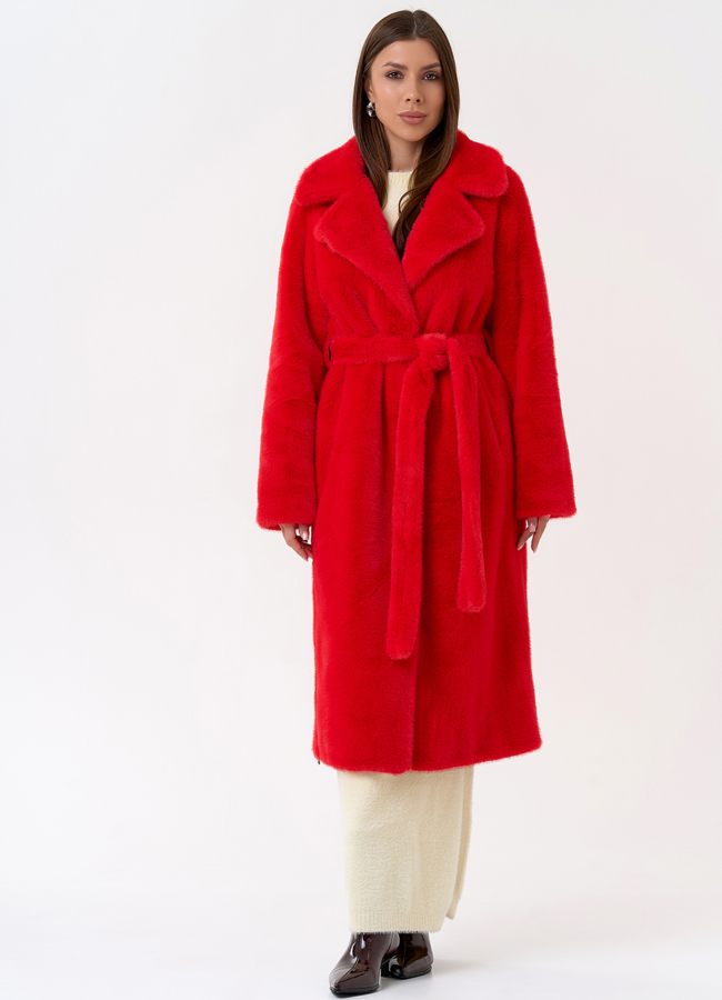 фото Женское пальто из эко меха с декоративными молниями модель № 31218