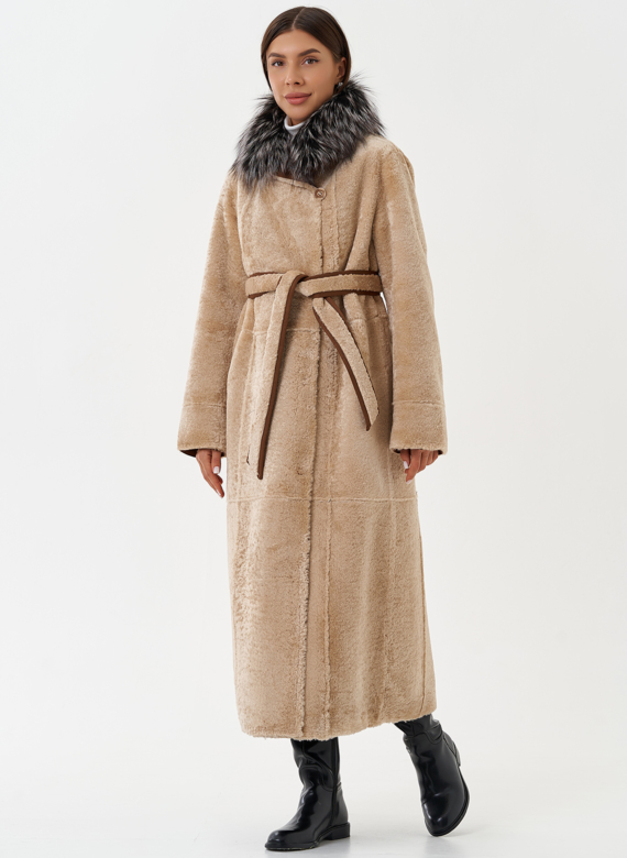 Двухсторонняя дубленка из эко кожи с мехом енота