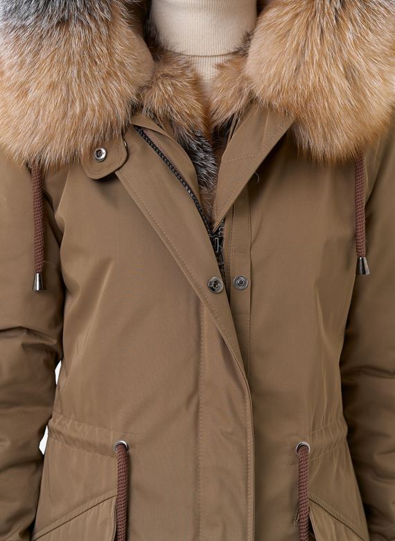 Женская парка с капюшоном из меха лисы