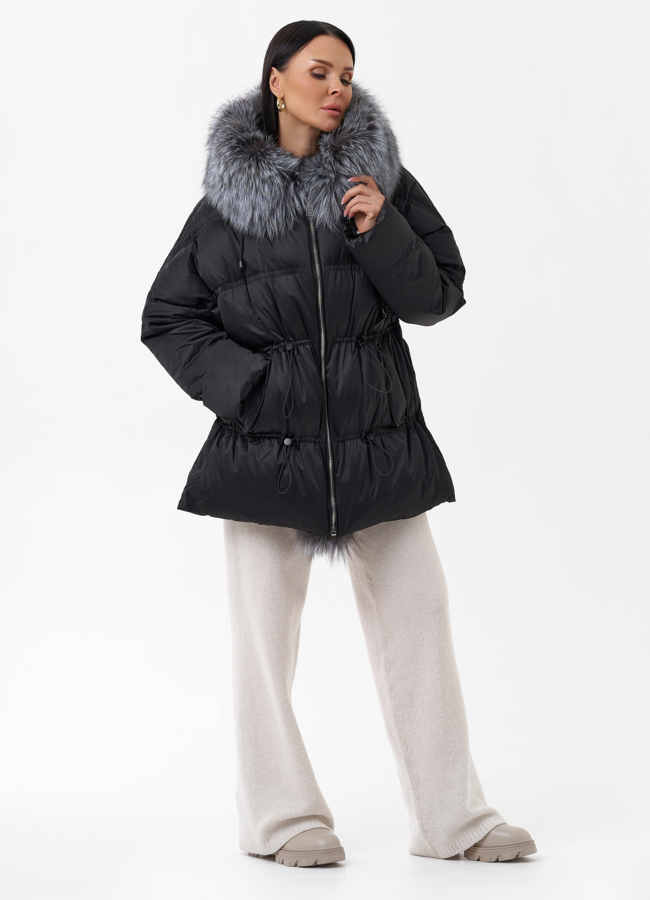 Пуховик с отделкой из меха чернобурки модель № 26227 в кредит