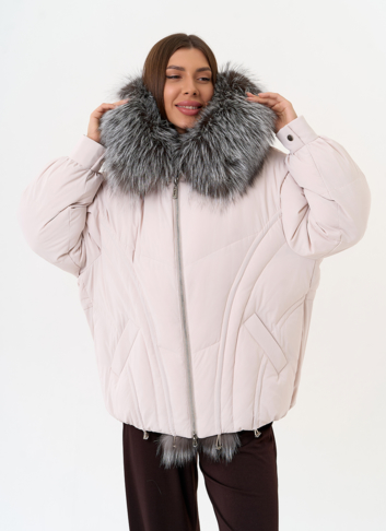 Женский пуховик с отделкой из меха чернобурки