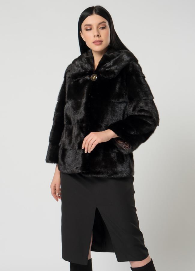 Норковая шуба с капюшоном модель № 24726 универмаг малина