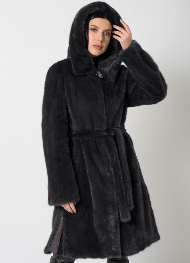 Норковая шуба с поясом модель № 31158 универмаг малина