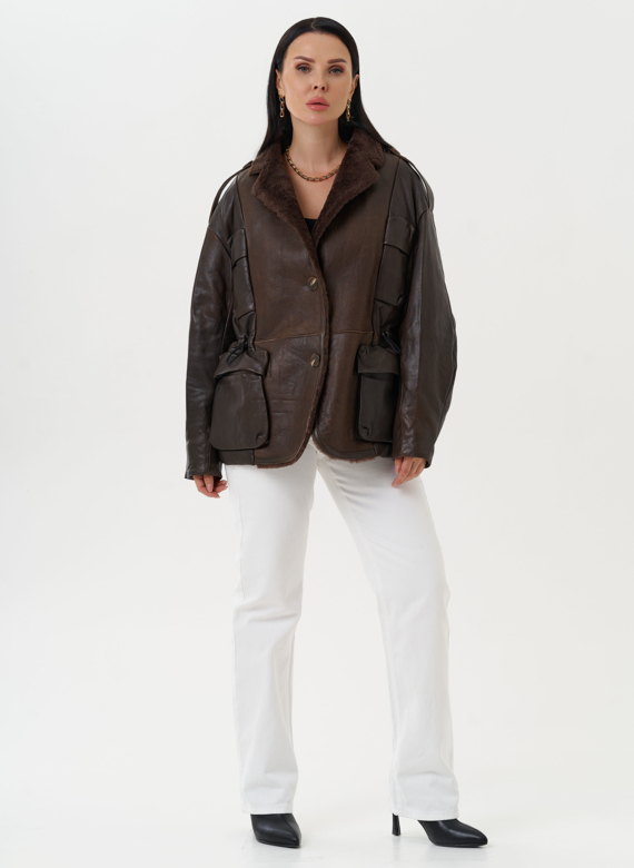 Комбинированная куртка из натуральной кожи и овчины