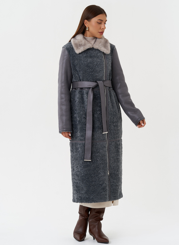 Длинная дубленка из эко кожи