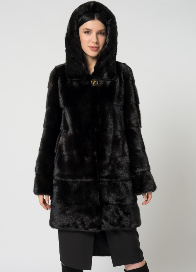 Норковая шуба с капюшоном модель № 24726 универмаг малина