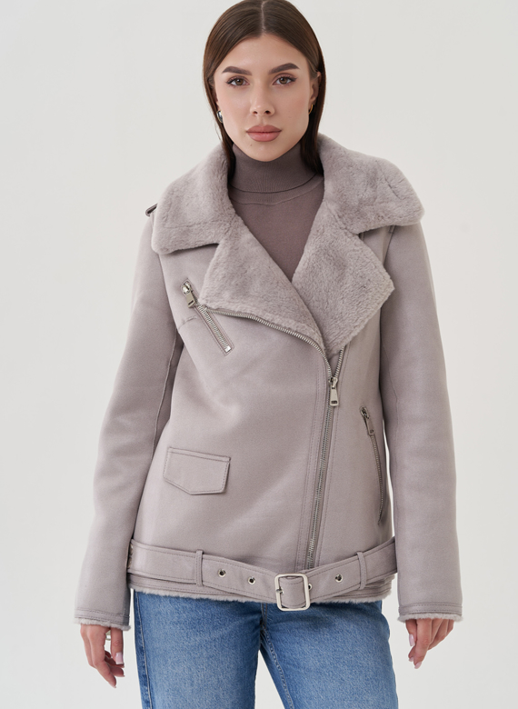 Дубленка из эко замши с английским воротником