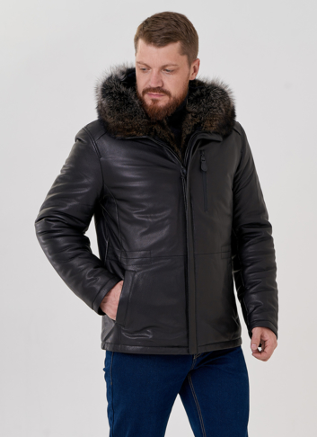 Мужской пуховик из натуральной кожи с мехом